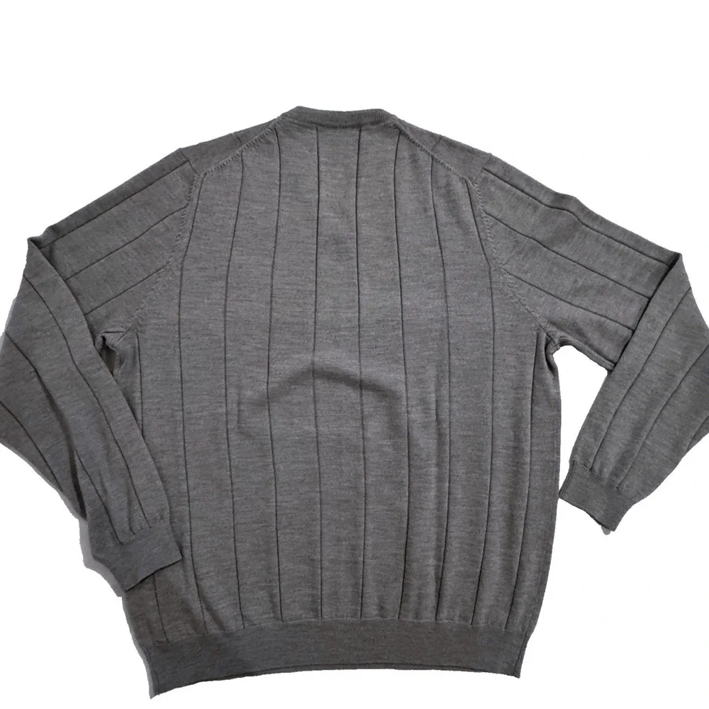 Brooks Brothers Sweater Men's XL Silk Blend Wool Ribbed V-Neck Country Club Grey